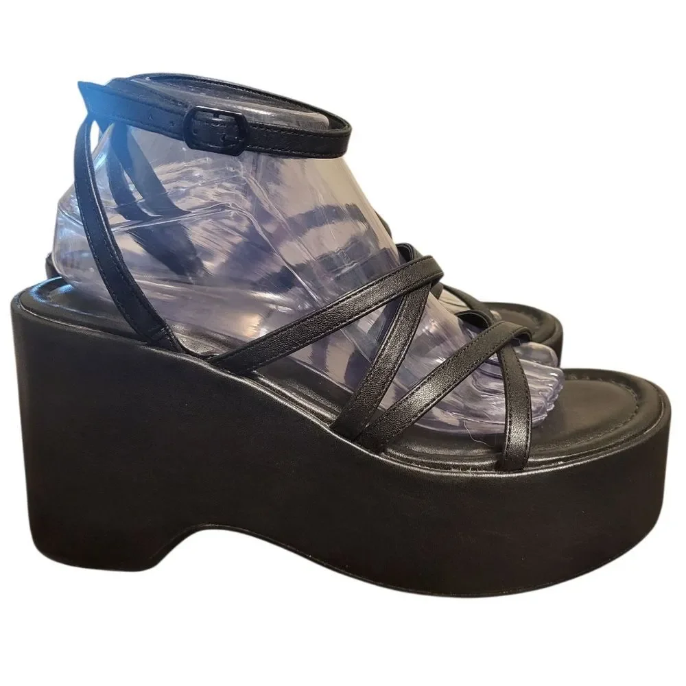 Wild Fable Black Strappy Platform Vegan Leather Womens Sandals, Size 9.5 NEW - Picture 2 of 12